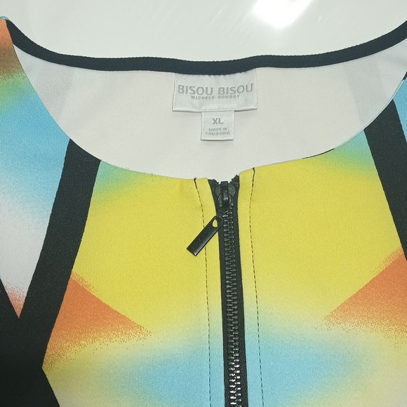 Bisou Bisou Beautiful Multicolor Stained Glass Placement Zip Front Top Size XL - Picture 10 of 12